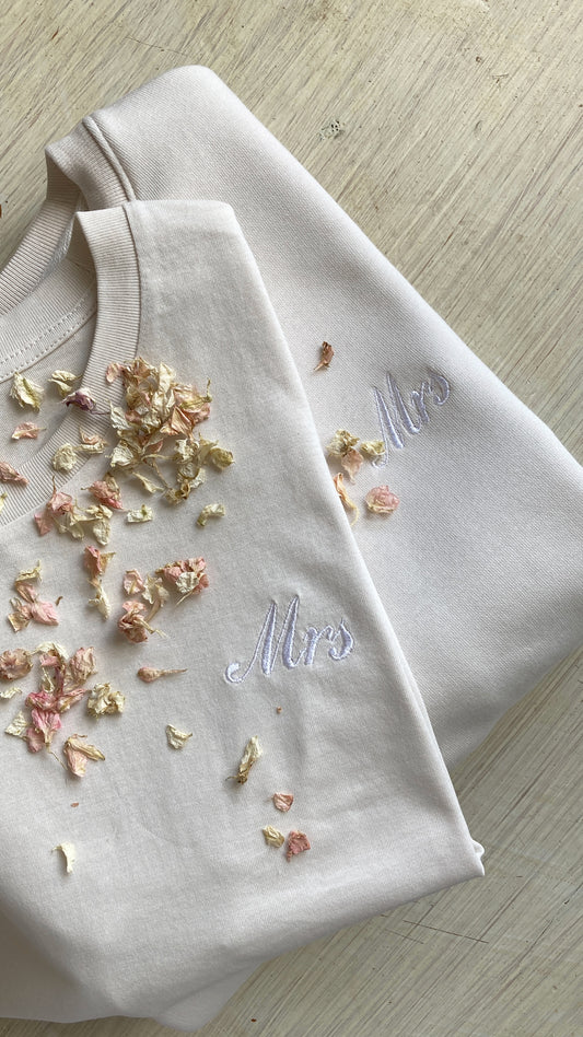 Mrs T-Shirt – Organic Cotton Embroidered Bridal Shirt for Wedding, Hen Party & Bride Gift