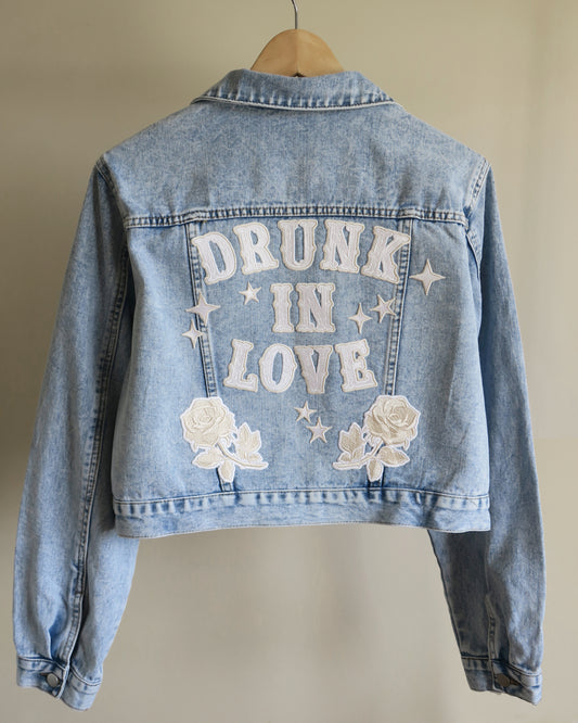“Drunk in Love” Embroidered Bride Denim Jacket – Personalised Bridal Jacket