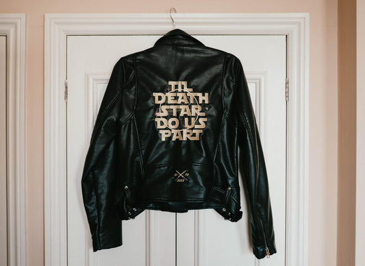 Personalised Embroidered Leather Jacket – "Til Death Star Do Us Part"