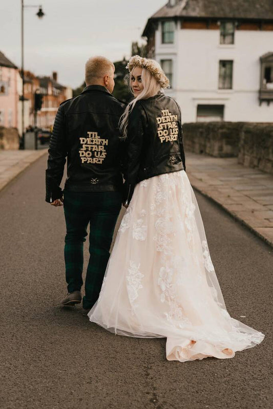 Personalised Embroidered Leather Jacket – "Til Death Star Do Us Part"